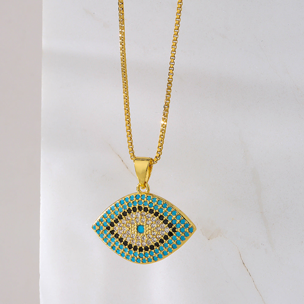 Collana con ciondolo Occhio di Allah geometrico da donna in ottone con placcatura in oro vero e intarsio di zirconi