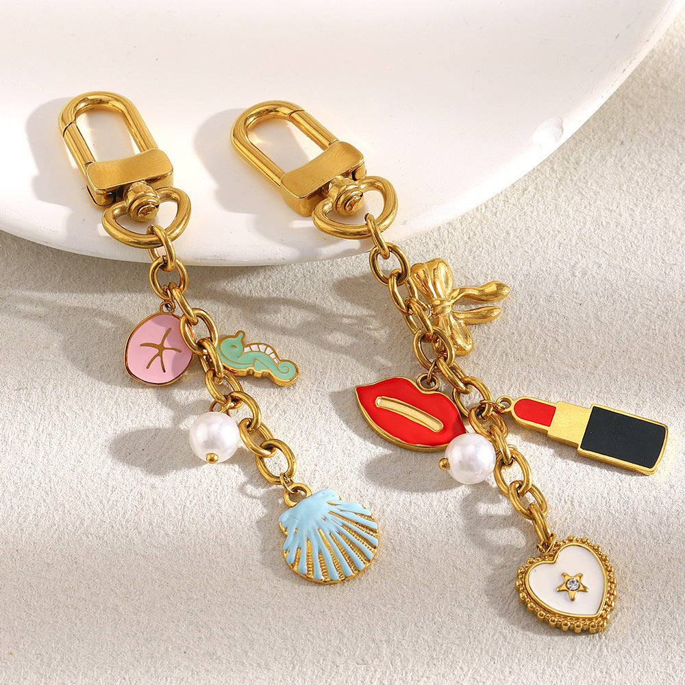 Creative Geometric Keychain Pendant Accessory in Stainless Steel with 18K Gold Plating for Women