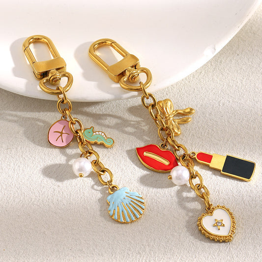 Creative Geometric Keychain Pendant Accessory in Stainless Steel with 18K Gold Plating for Women