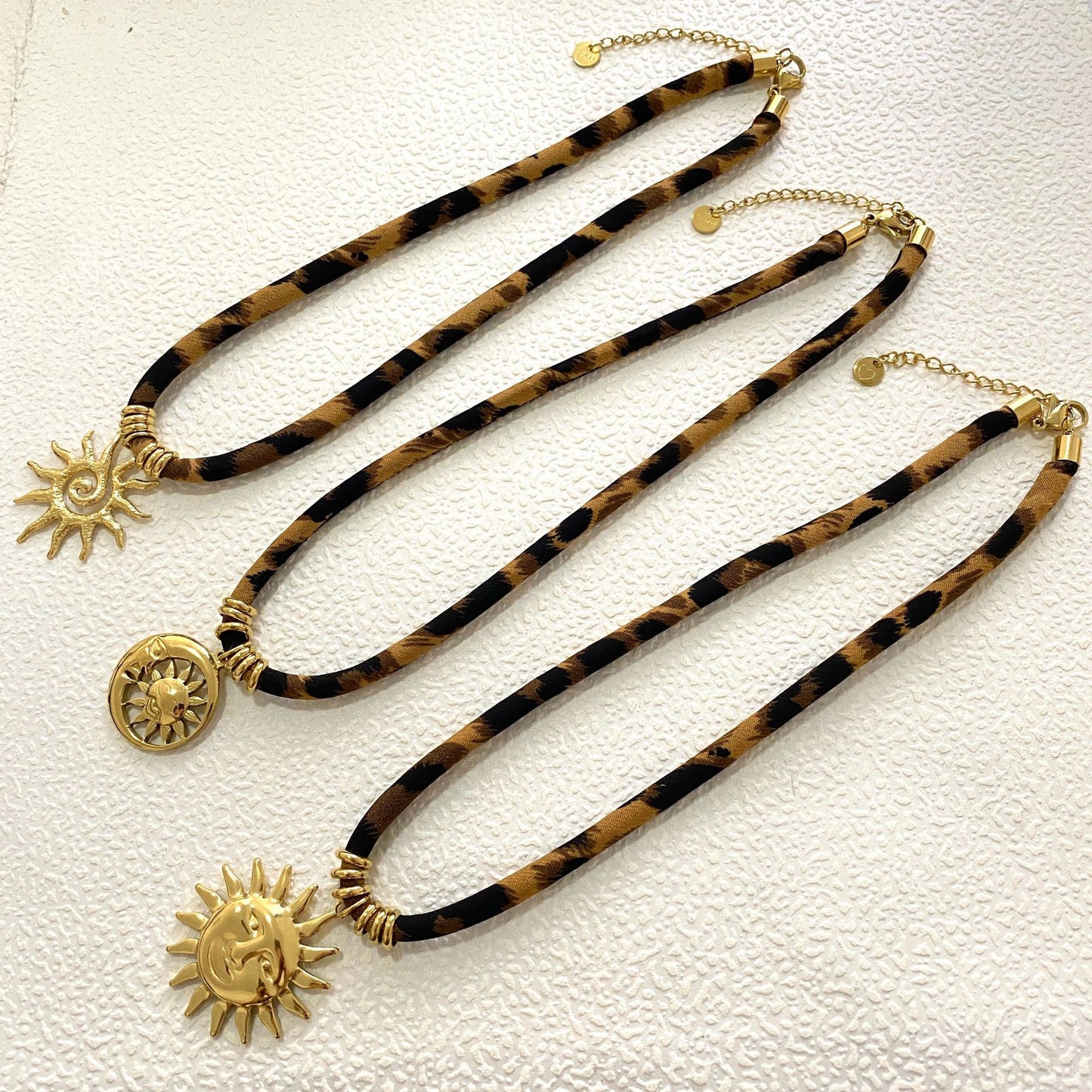 Leopard Print Stainless Steel Sun Face Pendant Necklace for Women