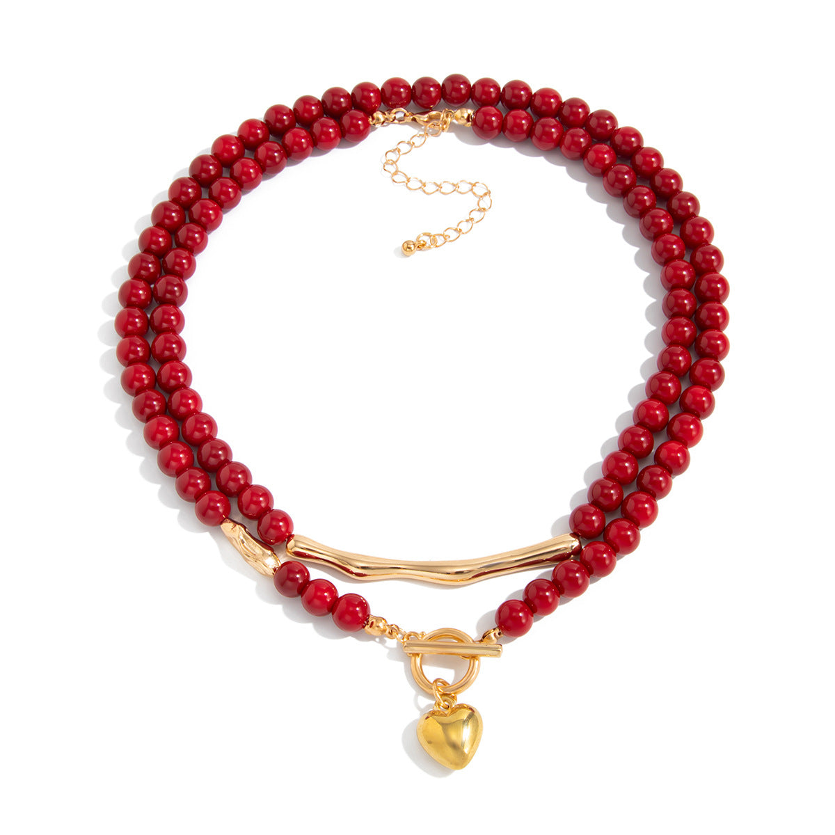 Vintage Heart Acrylic Beaded Alloy Pendant Necklace for Women