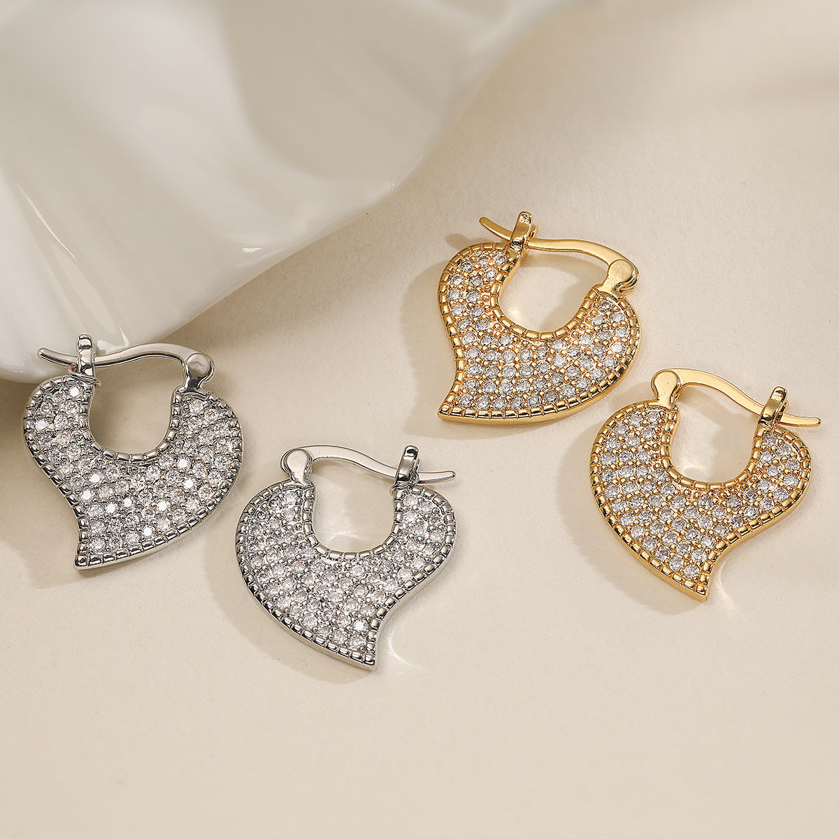 Elegant 18K Gold Plated Heart Cubic Zirconia Earrings for Women