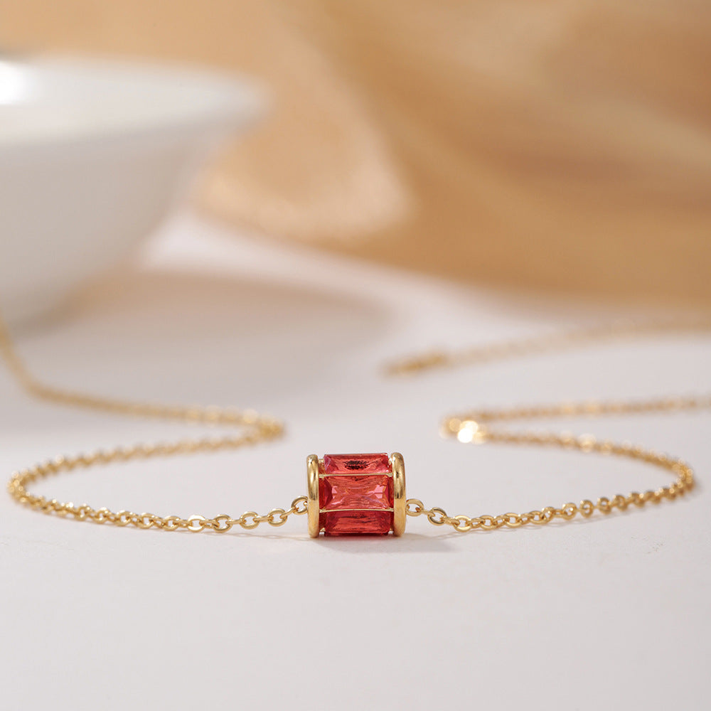 Minimalist Geometric Copper Plated Gold Diamonite Pendant Necklace with O-Chain for Women