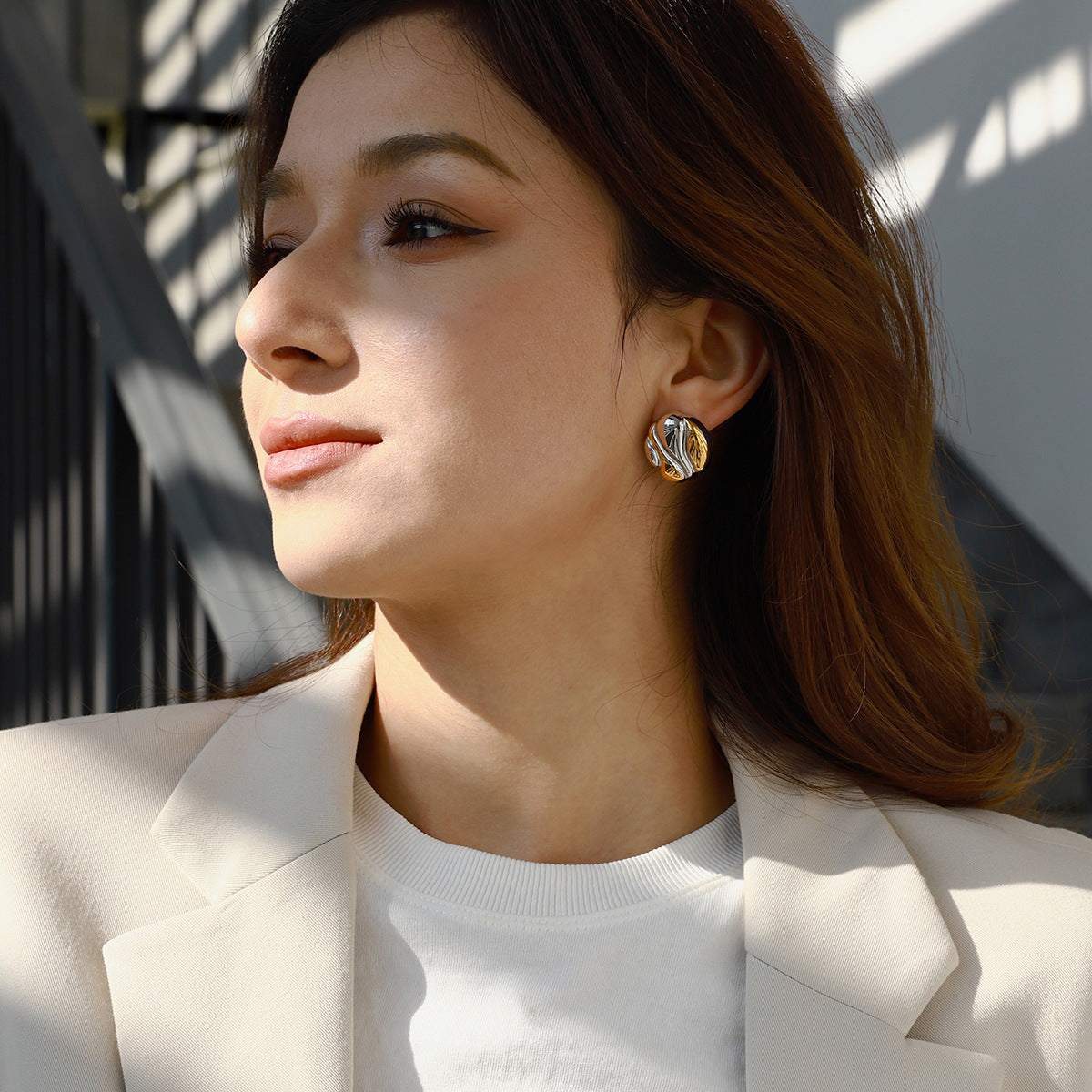 Luxury Elegant 18K Gold Plated Geometric Square Titanium Steel Stud Earrings for Women