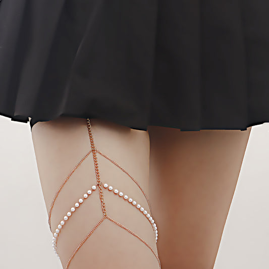 Punk Style Geometric Metal Anklet with Elastic Rope and Simulated Pearl Accents for Women