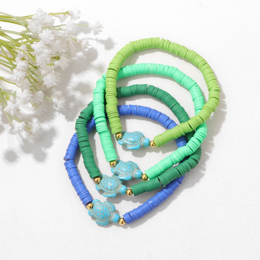 Bohemian Turquoise Turtle Resin Bracelet Unisex Handmade Elastic Bangle