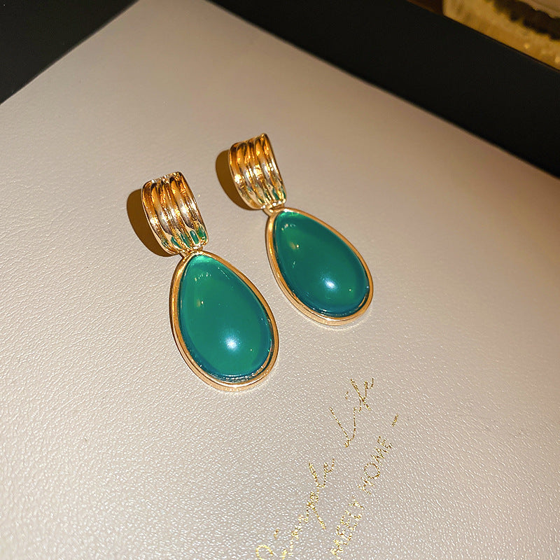 Vintage Geometric Earrings with Rhinestone Inlay in Gold-Plated Metal for Women