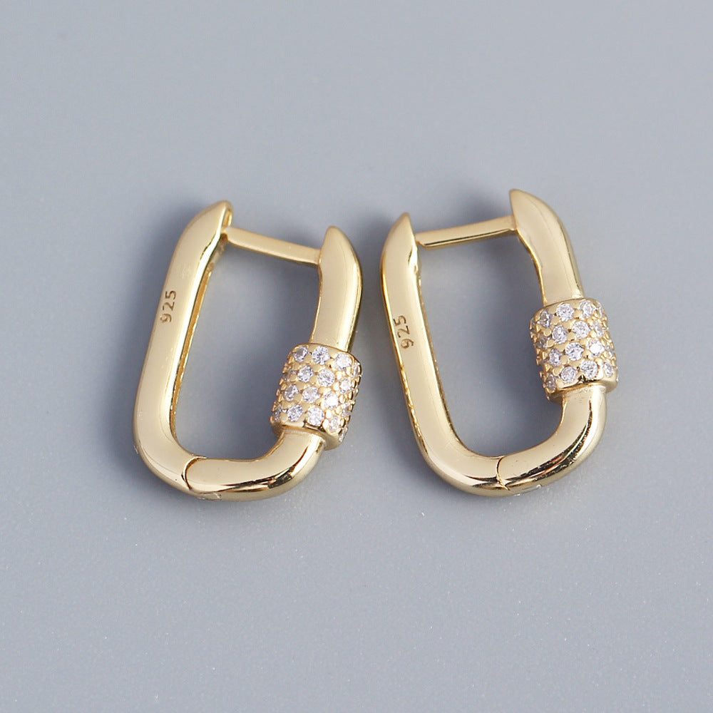 Geometric Oval S925 Sterling Silver Ear Cuffs with Rhinestone Inlay for Women