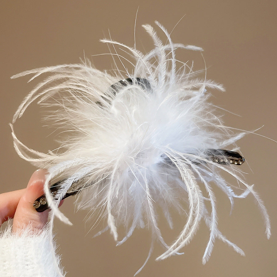 Elegante fermaglio per capelli in acrilico a forma di piuma con intarsio di strass da donna, molletta artiglio di lusso minimalista