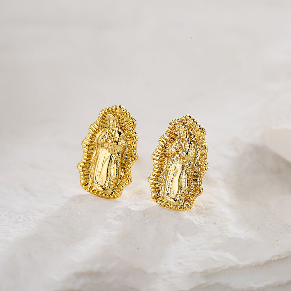 Minimalist Modern Geometric Copper Stud Earrings with Micro-Pave Zirconia for Women