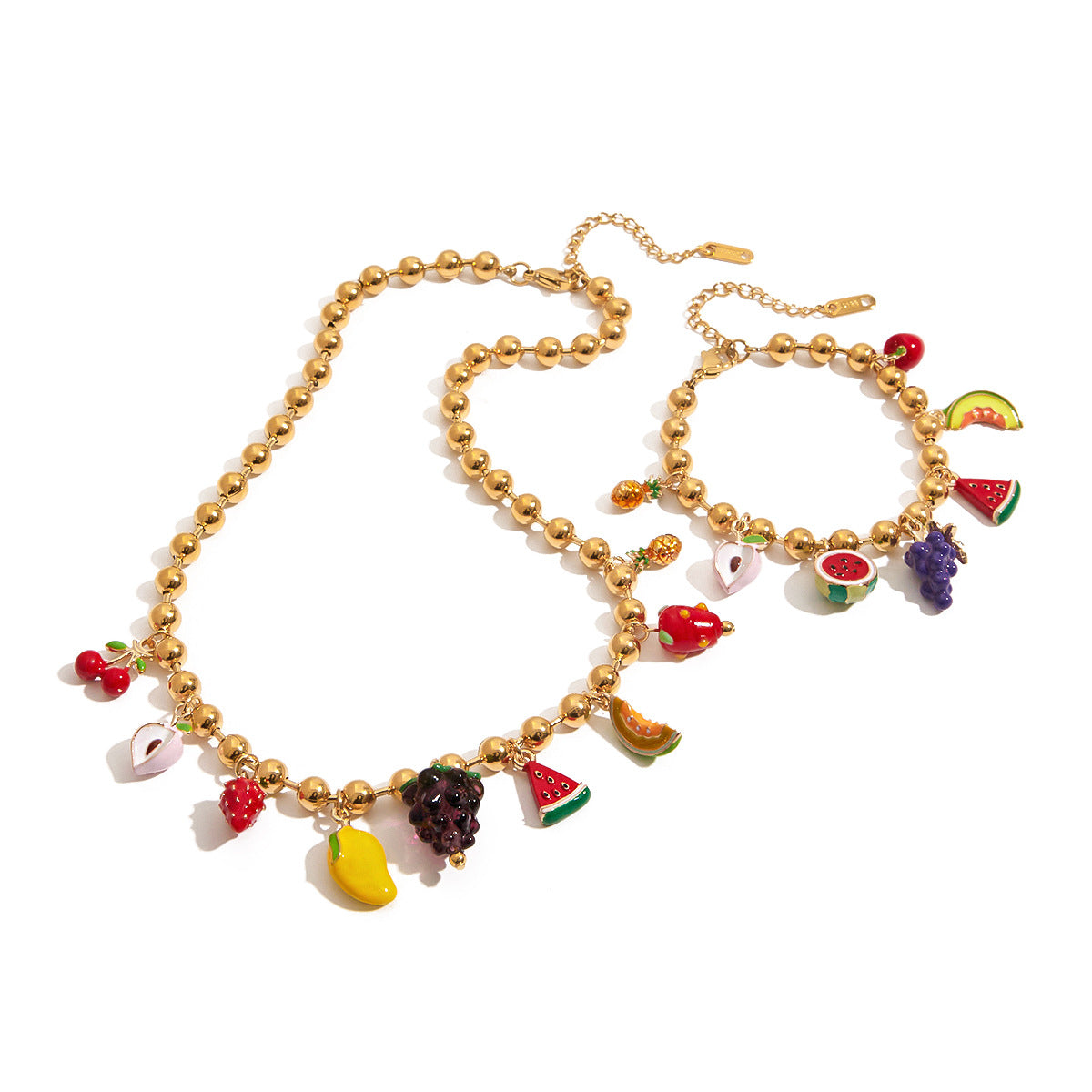 Luxury Casual Fruit Pattern Plated Stainless Steel Titanium Steel Necklace Bracelet Set for Women