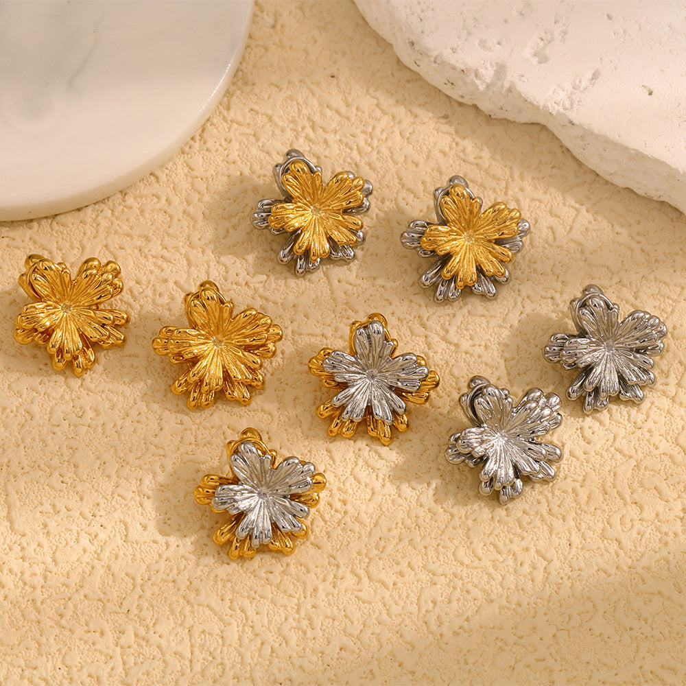 Minimalist Irregular Leaf-Shaped Stainless Steel Earrings with 18K Gold Plating for Women