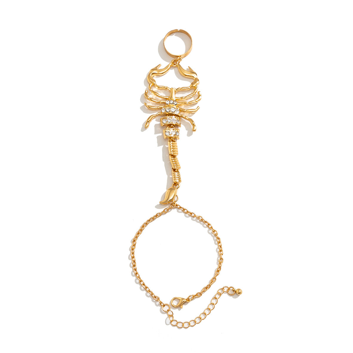 Bracciale da dito a catena in lega a forma di scorpione, stile minimalista e audace, per donna, con finitura galvanizzata