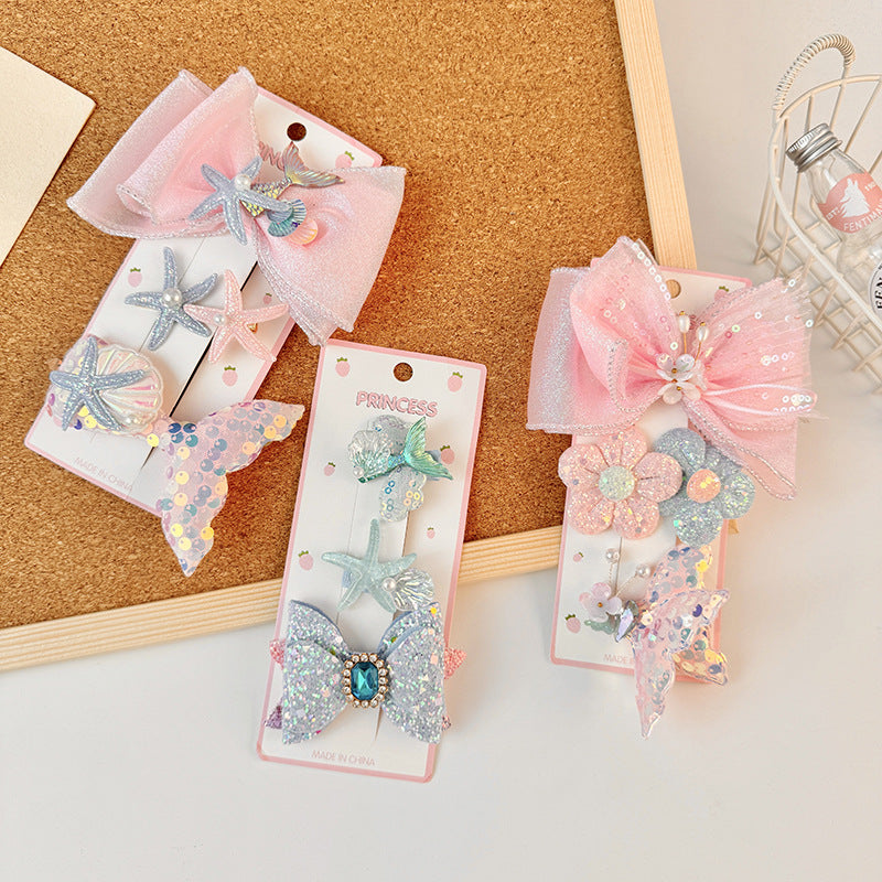 Dulce pinza de pelo de princesa del océano de dibujos animados para niñas con detalle de lazo y accesorio para el pelo de tela con forma geométrica