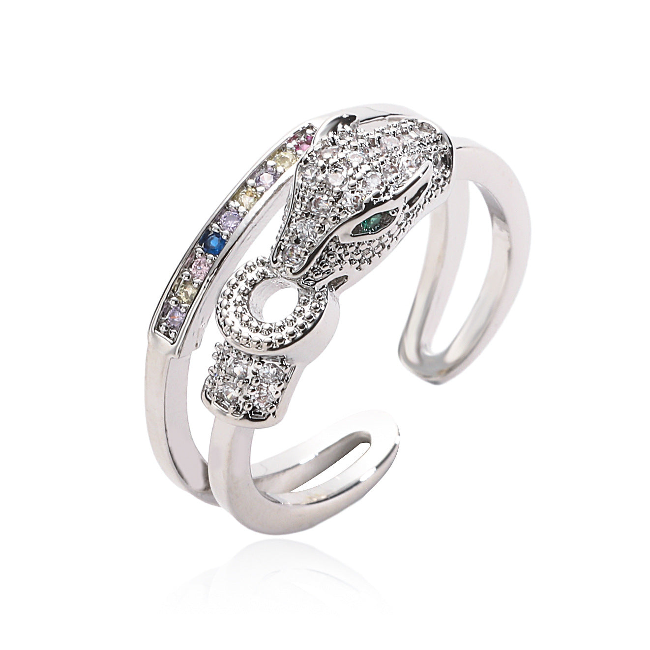 Minimalist Leopard-Shaped Copper Ring with Gold Plating and Micro-Pavé Zirconia for Women