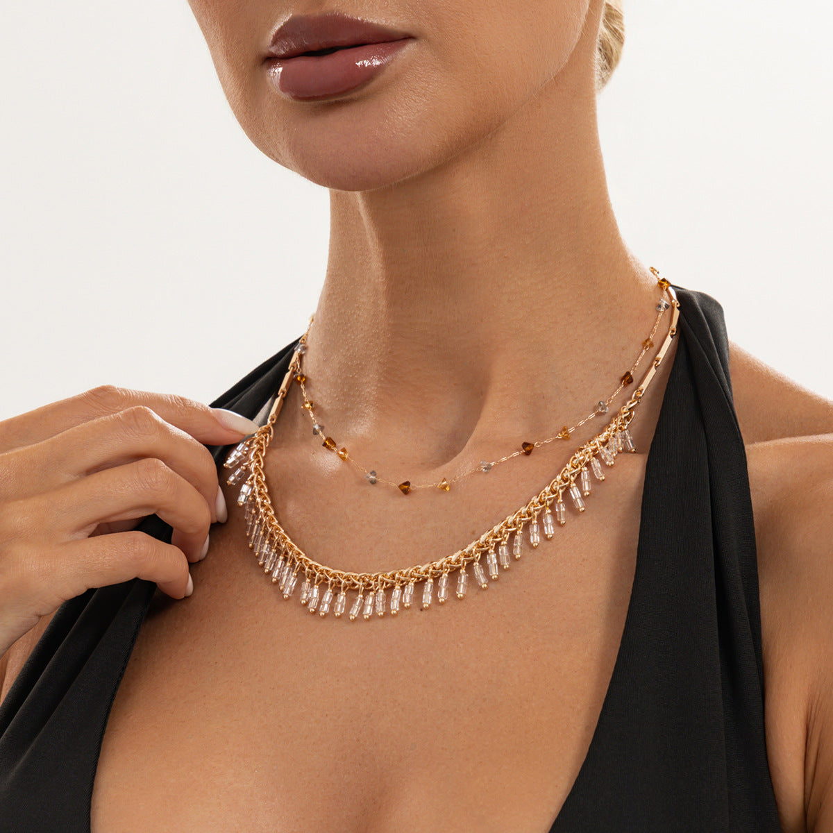 Minimalist Luxury Geometric Crystal Pendant Plated Alloy Necklace for Women