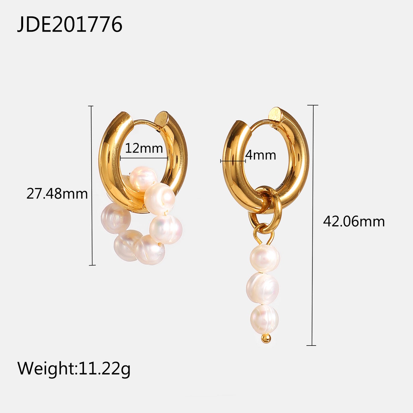 Orecchini a Cerchio Pendenti con Perle d'Acqua Dolce Ovali Asimmetriche in Acciaio Inossidabile con Placcatura in Oro 18K