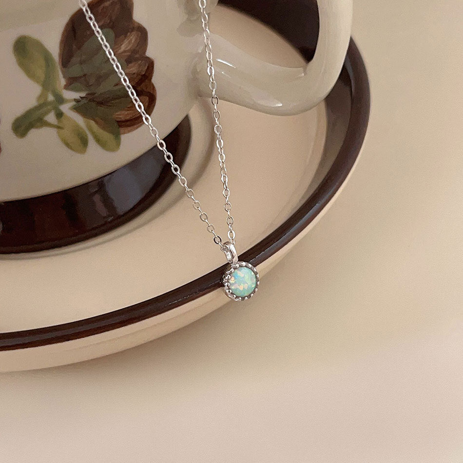 Minimalist 925 Sterling Silver Star Round Opal Inlay Necklace Box Chain Women
