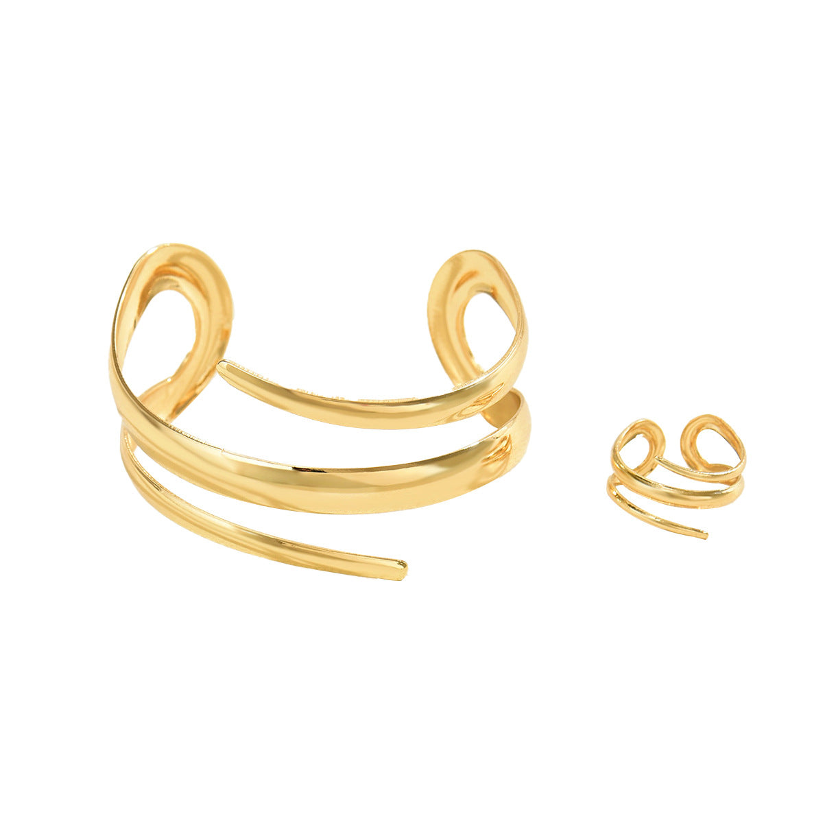 Set di Bracciale e Anello Geometrico Minimalista da Donna in Lega con Finitura Placcata, Design Curvo, Accessorio di Moda