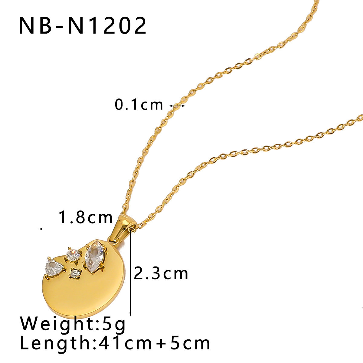 Collana con ciondolo a cuore geometrico vintage in acciaio inossidabile con intarsio di zirconi e madreperla bianca naturale, finitura placcata oro 18 carati