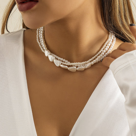 Collar minimalista de varias capas con cuentas para mujer, con colgante de imitación de perla en forma de gota de resina en cadena de bolas