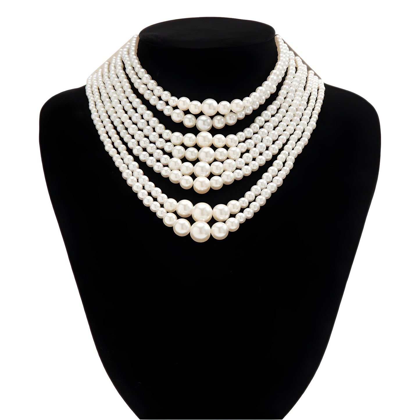 Collana da donna vintage elegante con perle finte a goccia geometriche, placcata, con catena a più strati