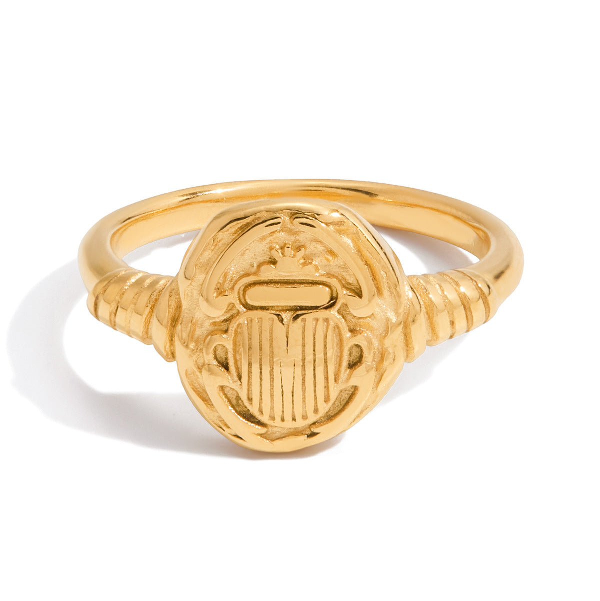 Anillo de acero titanio con forma de mariquita vintage y acabado chapado para mujer