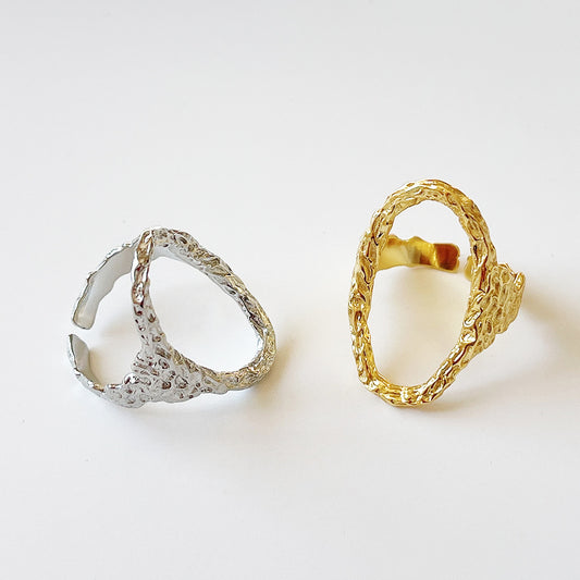 Anillo de plata de ley 925 con forma geométrica irregular y acabado chapado para mujer