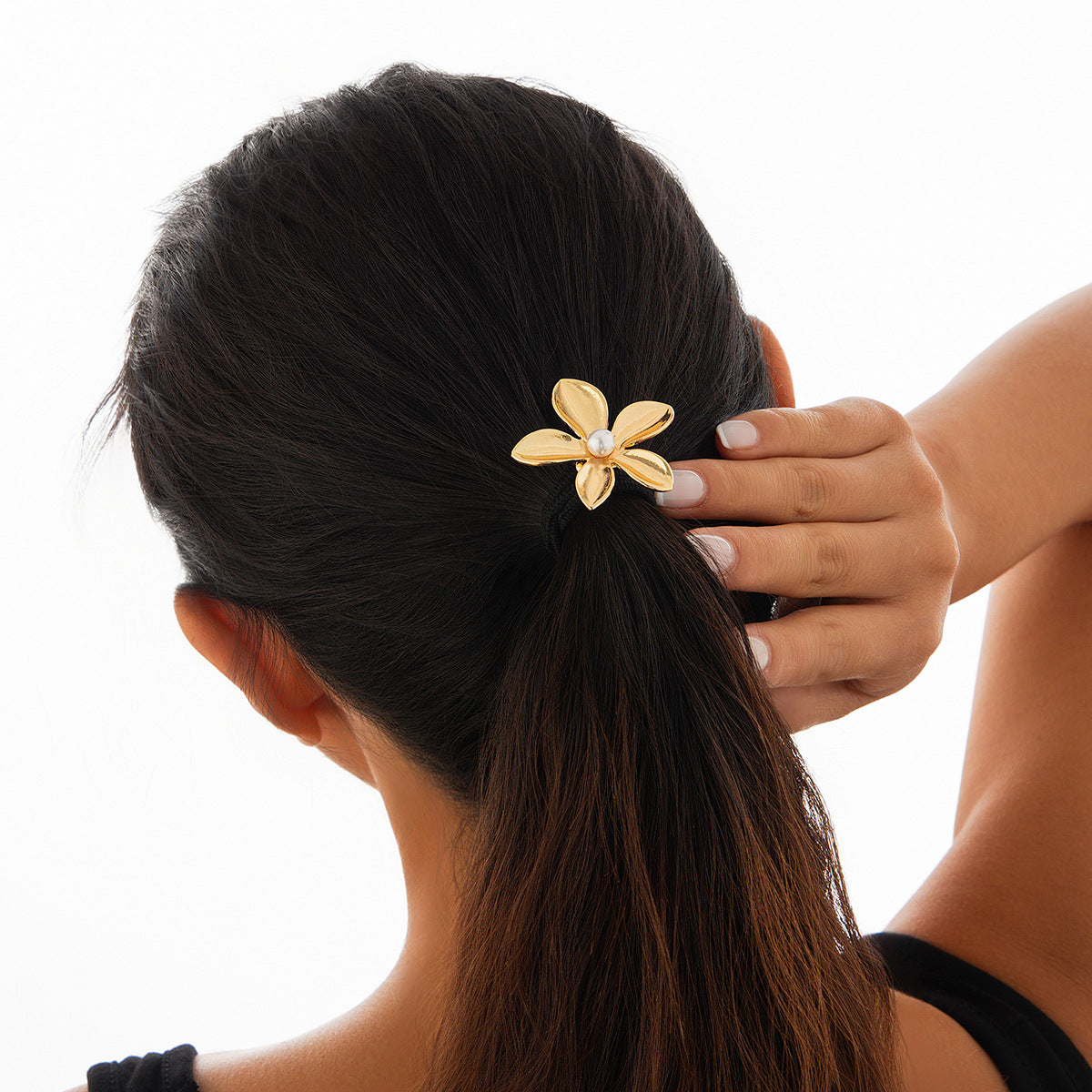 Fashionable Alloy Floral Bow Hair Tie with Imitation Pearl