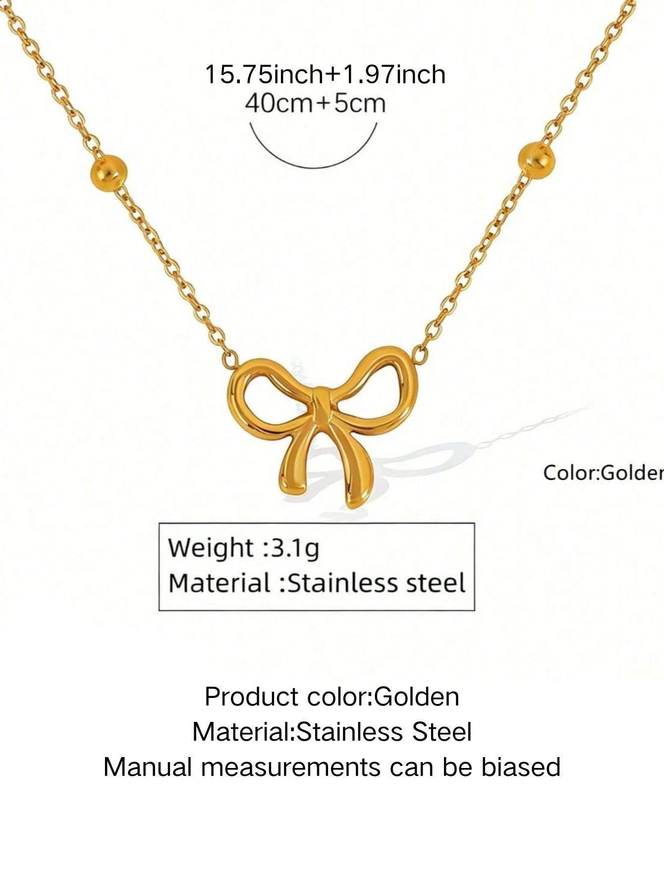 Elegante Set Collana Bracciale Orecchini in Acciaio Inox Placcato Oro 18K a Fiocco