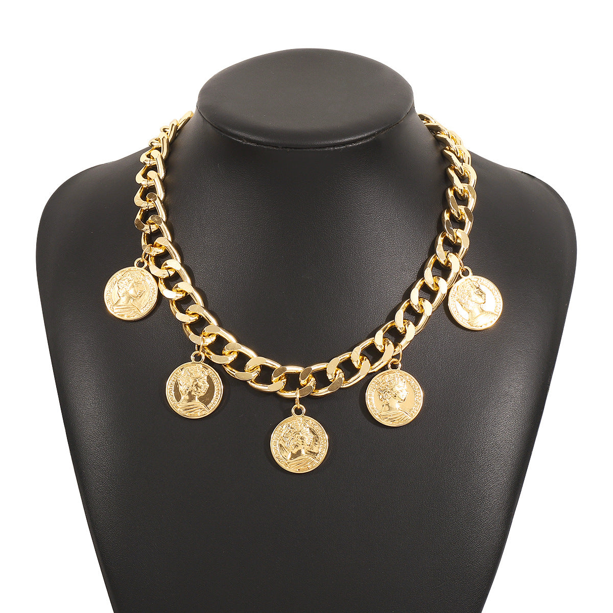 Collana con Pendente a Forma di Moneta Stile Vintage con Dettaglio Nappa da Donna, Catena in Alluminio con Pendente in Lega Elettroplaccata
