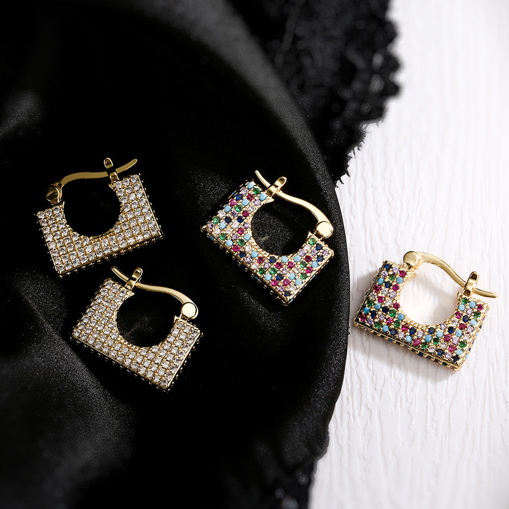 Vintage Luxury Geometric Earrings for Women with Brass Base Plated in Real Gold and Zircon Inlay