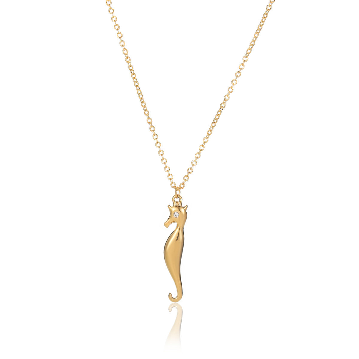 Collana con Pendente Ippocampo alla Moda da Donna in Acciaio Inossidabile Placcato Oro, Catena Minimalista per Clavicola