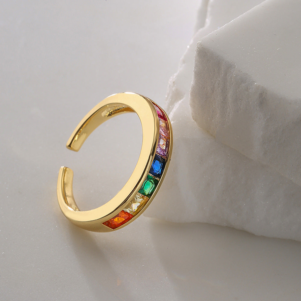 Geometric Open Ring for Women in Copper with 18K Gold Plating and Zircon Inlay