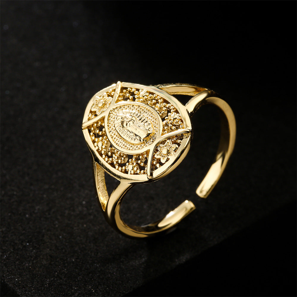 Geometric Style Copper Ring with Gold Plating and Zircon Inlay for Women Religious Jewelry