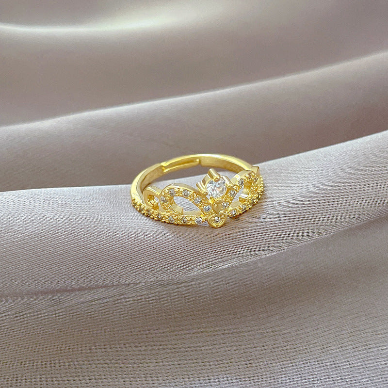 Adjustable Crown-Style Ring Minimalist Japanese-Inspired Women's Finger Ring