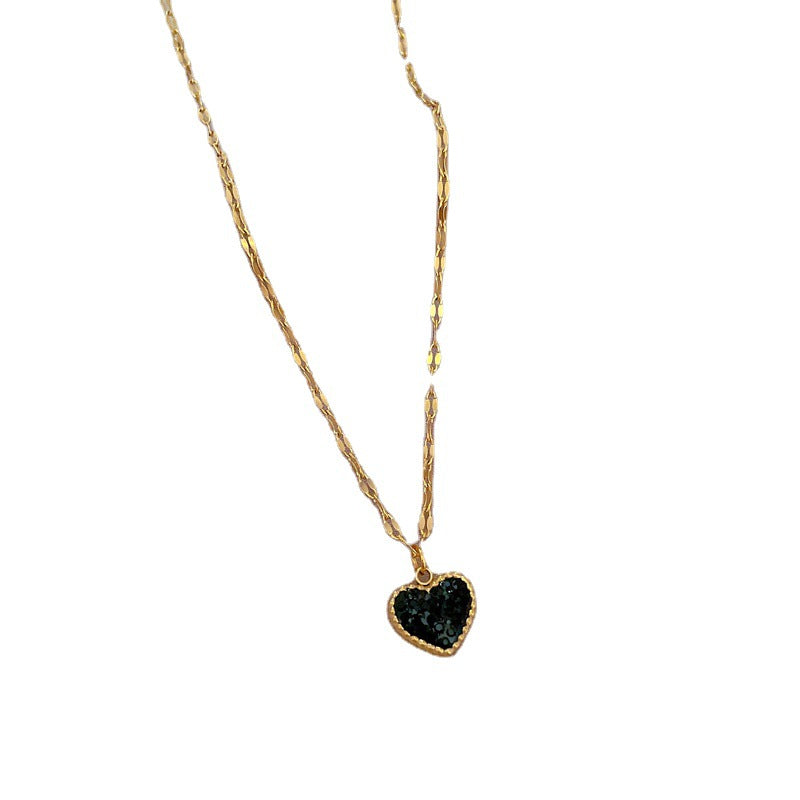 Collana Minimalista Dolce in Acciaio al Titanio con Catena a Labbro e Ciondolo a Cuore Fronte-Retro con Motivo Floreale