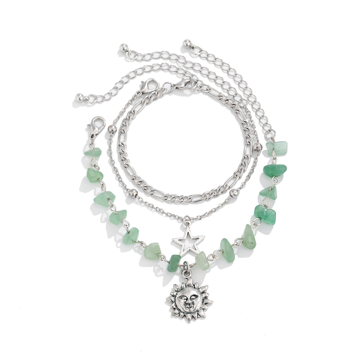 Pulsera de aleación en forma de estrella de estilo bohemio vintage con acabado galvanizado y diseño de cadena multicapa irregular