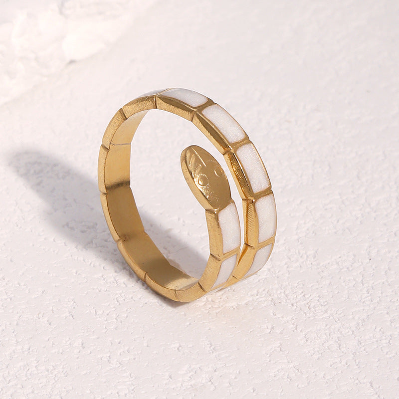 Vintage French Style Snake Shape Open Ring 18K Gold Plated Stainless Steel Jewelry for Women