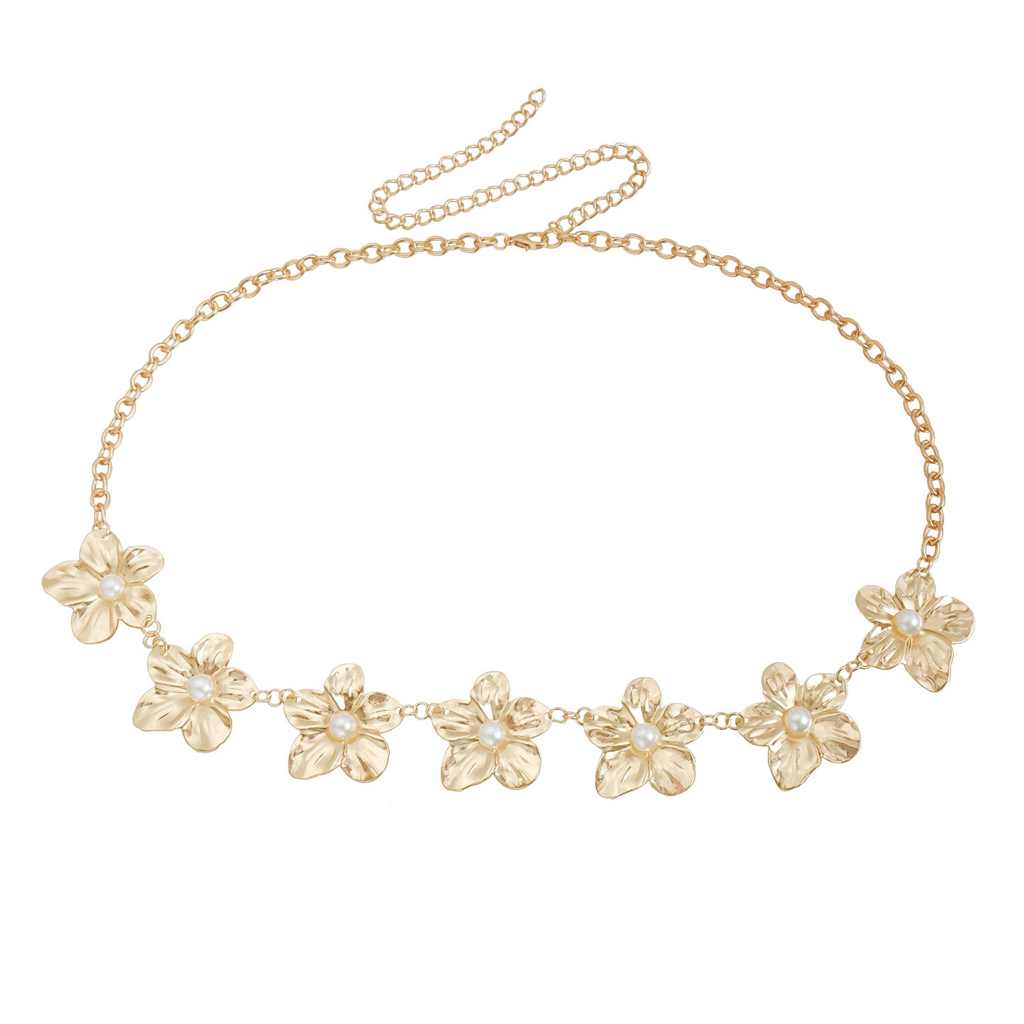 Punk Style Floral Pearl Beaded Body Chain for Women with Metal Chain and Lobster Clasp