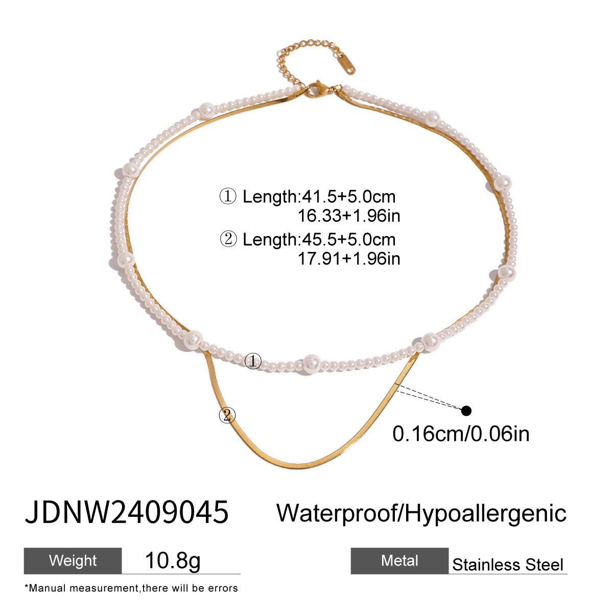 Collana a strati con perle, catena ondulata e design geometrico minimalista in acciaio inossidabile placcato, da donna