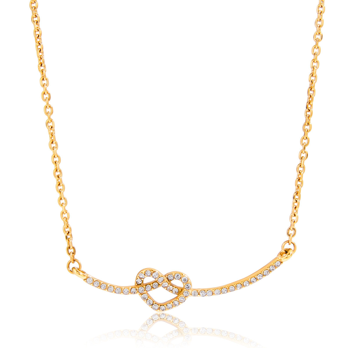 Collana Minimalista con Ciondolo a Cuore in Acciaio al Titanio e Strass, con Catena in Acciaio Inossidabile Placcato, da Donna