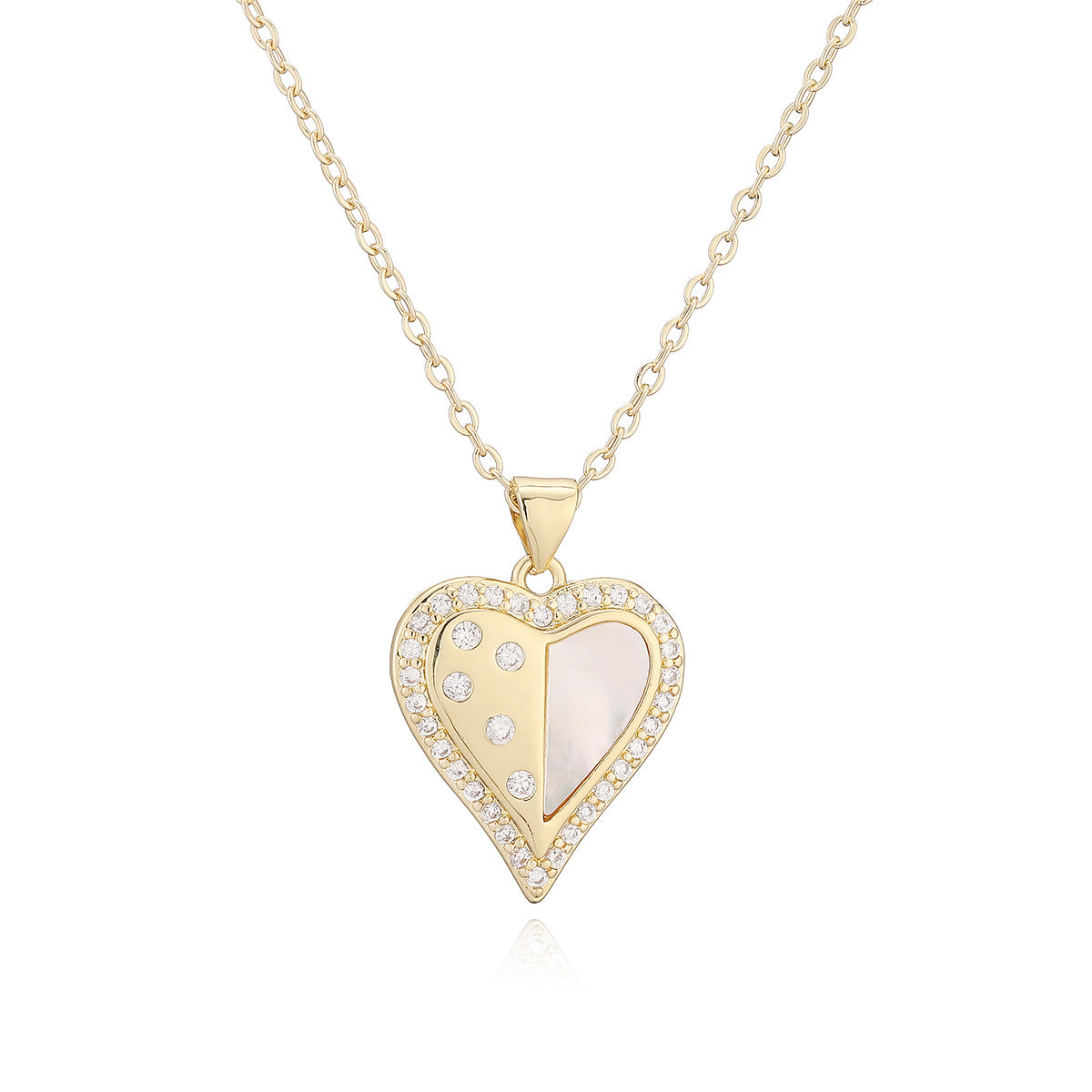 Minimalist Elegant 18K Gold Plated Brass Heart Pendant Necklace with Cubic Zirconia for Women