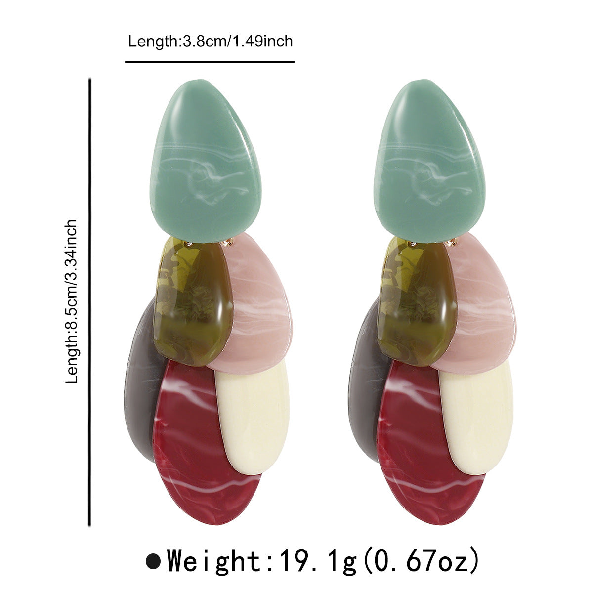 Pendientes Minimalistas Geométricos de Resina en Colores Vibrantes con Postes de Acero Galvanizado, Joyería Artística para la Moda Femenina de Inspiración Retro