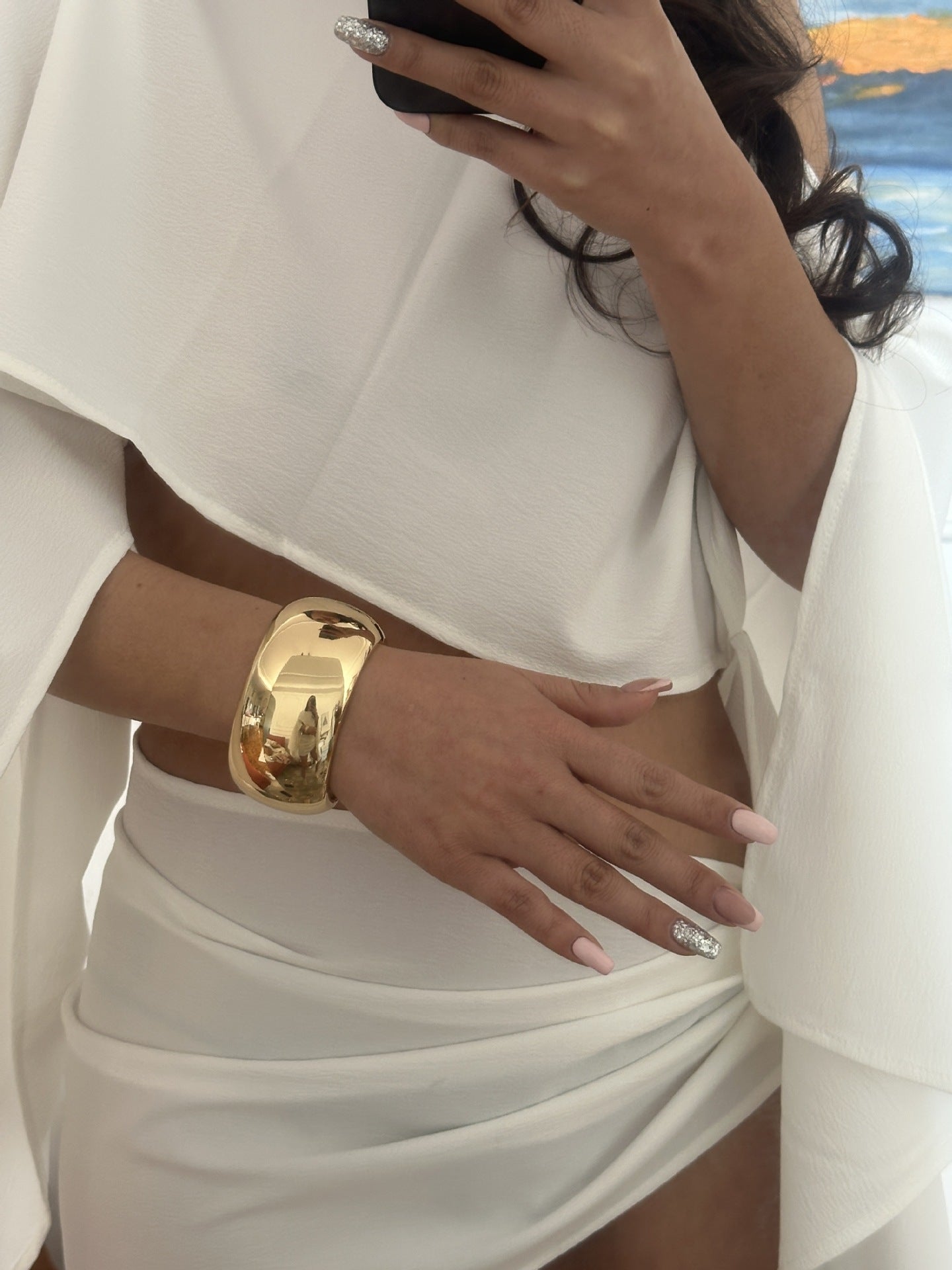 Heavy-Duty Plated Alloy Geometric Open Cuff Bracelet