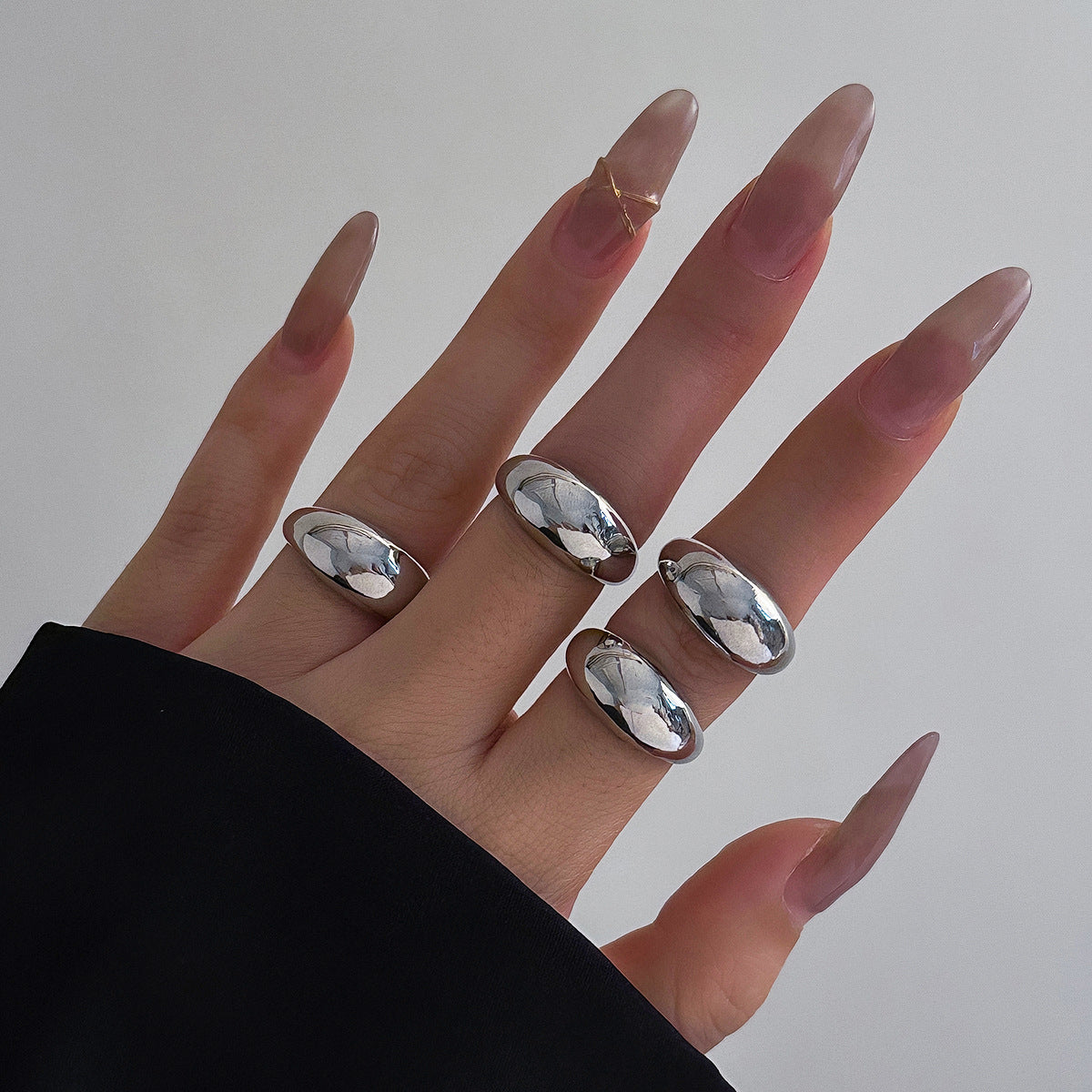 Minimalist Geometric Polished Alloy Ring Set for Women with Smooth Rounded Open Band Design