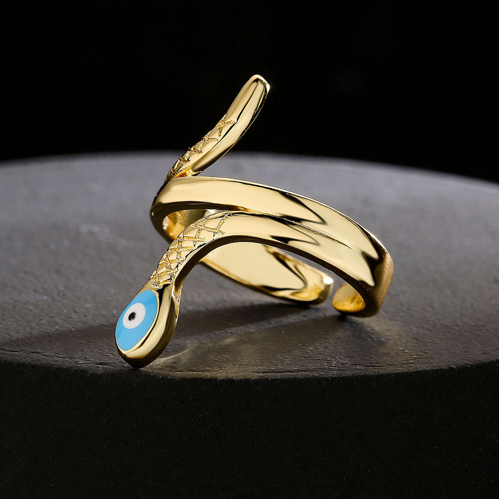Simpatico anello aperto a serpente geometrico placcato in oro 18 carati con smalto di rame, gioielli di moda da donna