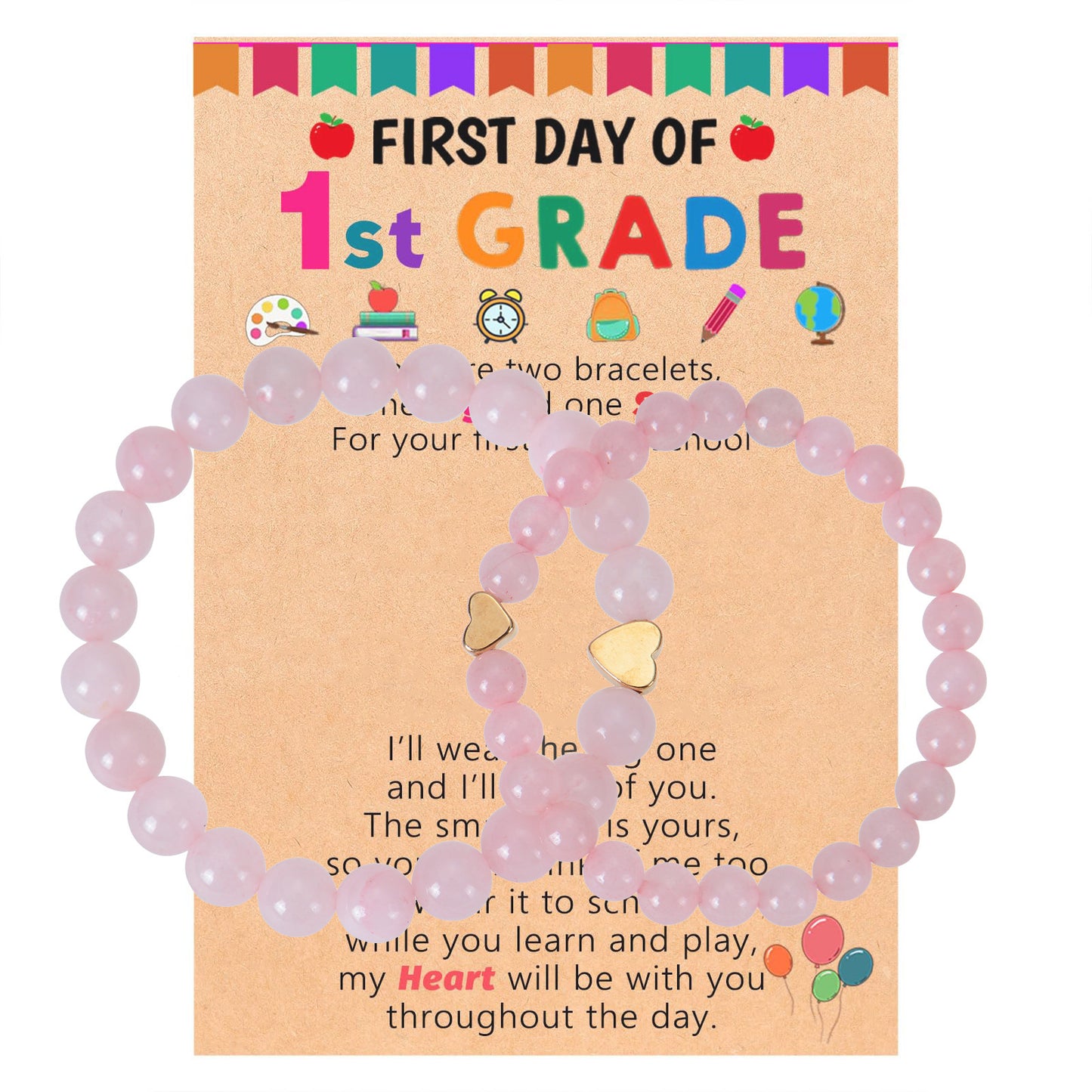 Natural Stone Crystal Amazonite Heart Round Bracelet Set with Grade Cards for Women Girls Back to School Gift