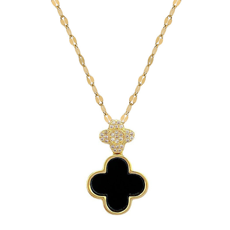 Minimalist Geometric Seashell and Four-Leaf Clover Pendant Necklace in Titanium Steel with Stainless Steel Chain for Women and Men