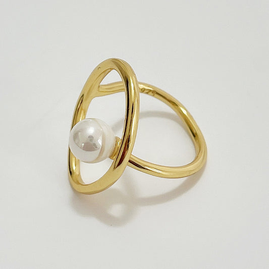 Anello da donna minimalista a cuore geometrico in argento sterling 925 intarsiato con perle